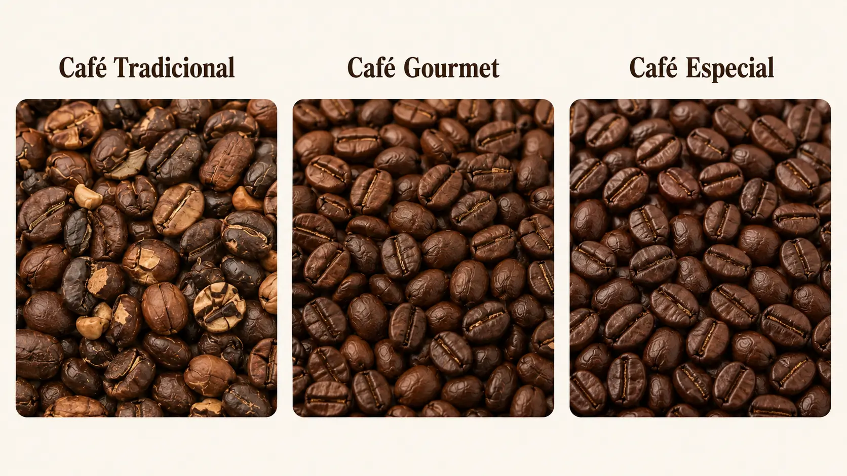 grãos de café tradicional, café gourmet e café especial